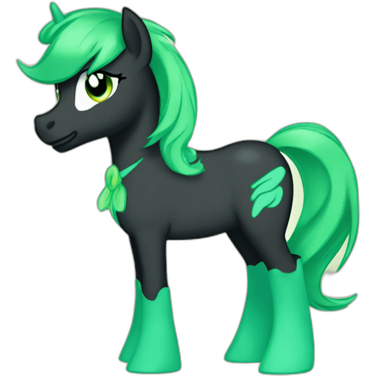 green filly from equestria with a black dishevelead mane emoji