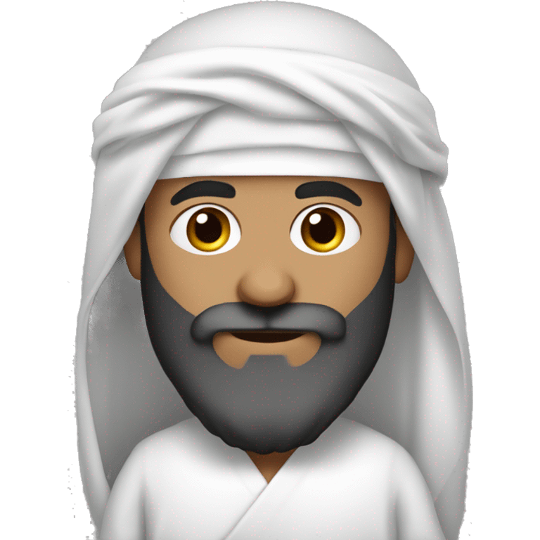 front view of one bearded muslim man in a white thobe and a shemagh. emoji