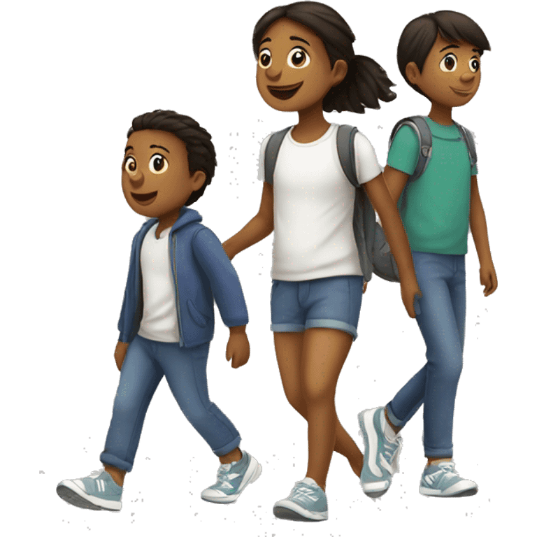 Two brothers with their sister going for a walk emoji