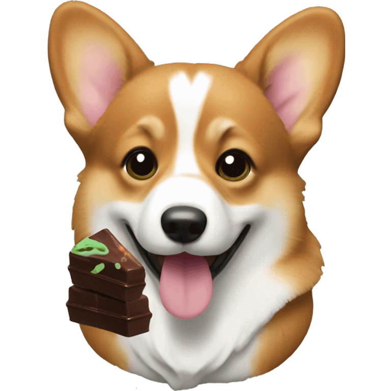 corgi eating a chocolate with green filling emoji