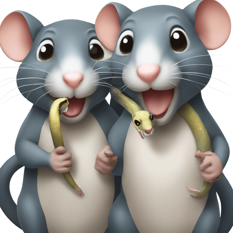 Two rats are holding a snake emoji