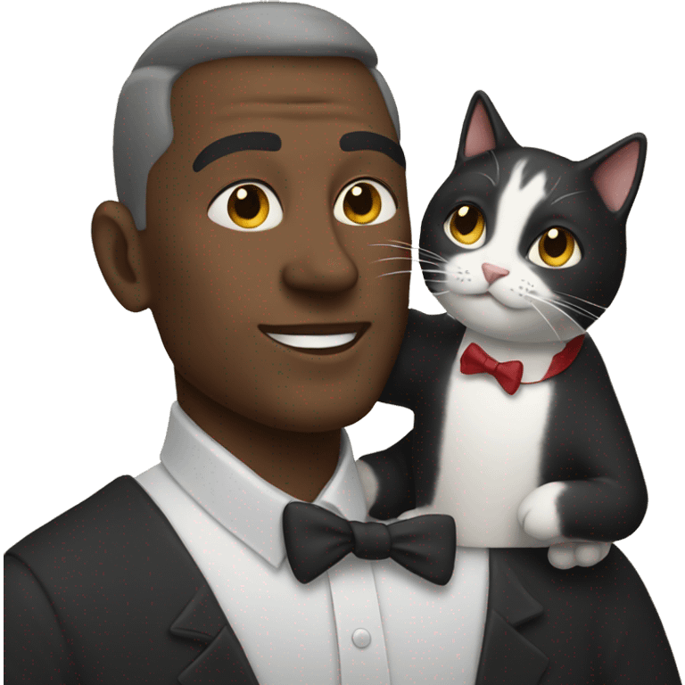 Father carrying tuxedo cat emoji