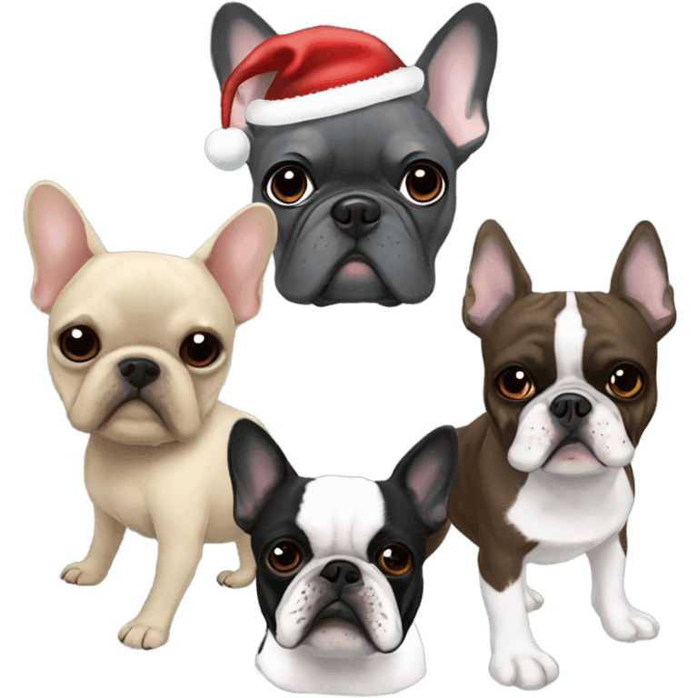 Totally gray French bulldog with a brussels griffon and a boston terrier Christmas   emoji