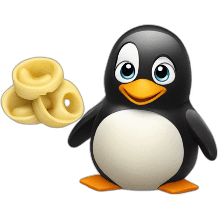 A penguin eating tortellini emoji