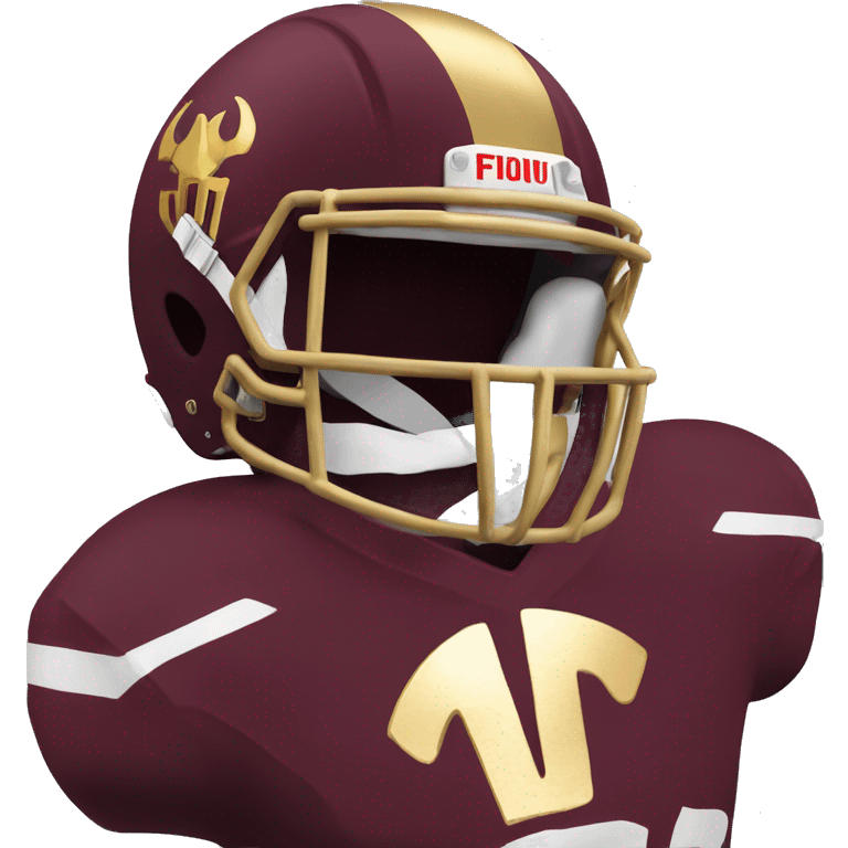 Maroon football helmet with gold trident on it emoji