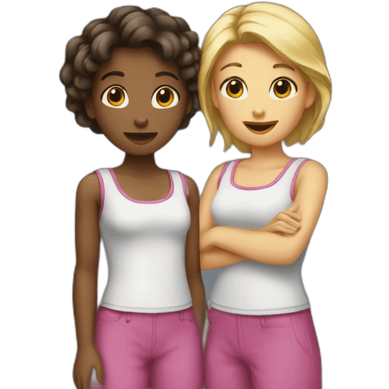 two girls talkimg emoji