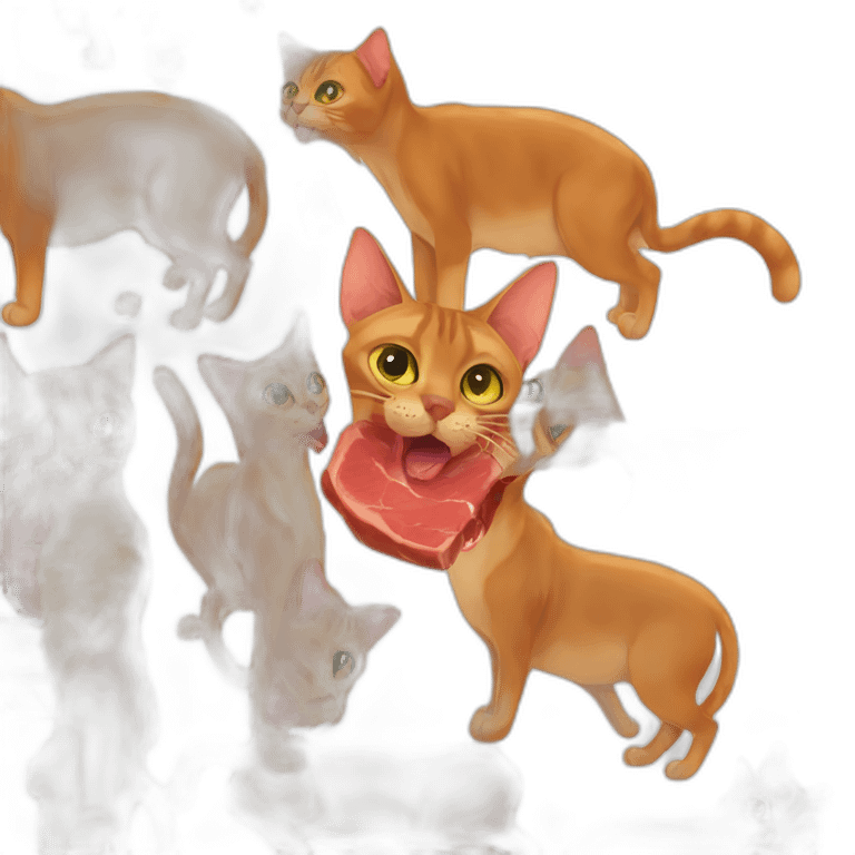 Abyssinian cat eating meat emoji