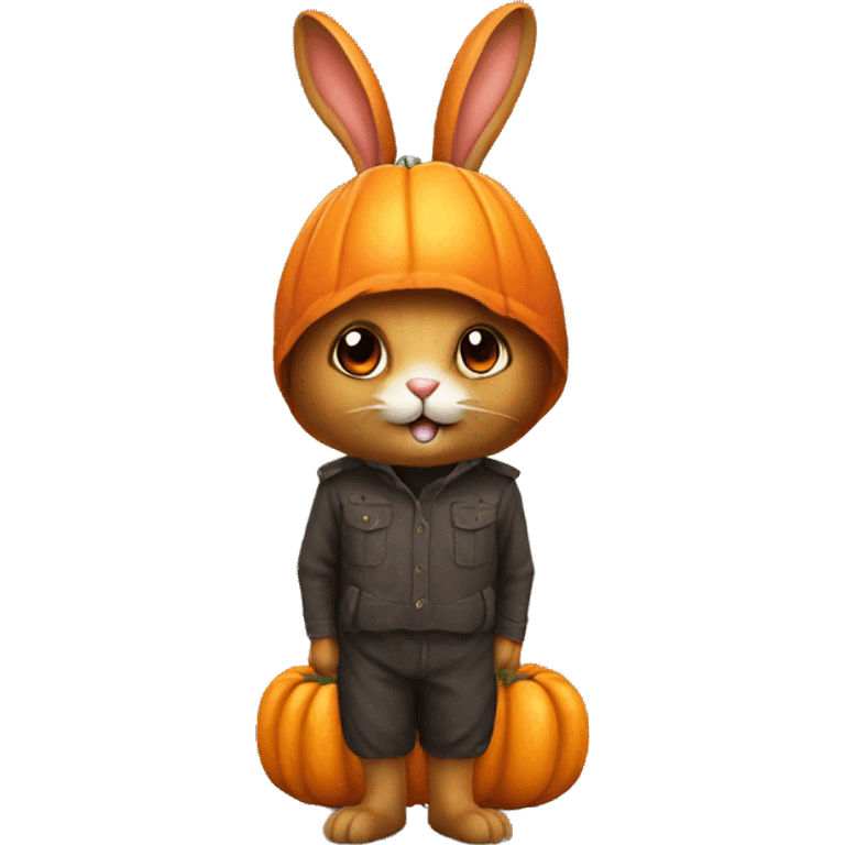 A rabbit with a pumkin costume emoji