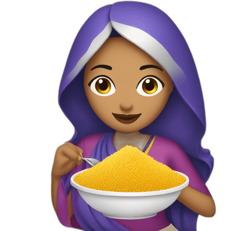 a Moroccan curvy woman eating couscous emoji