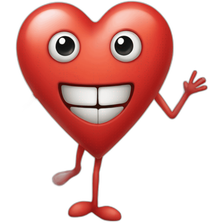 Heart face with hand-drawn eyes and mouth on it, and arms and legs coming out of it emoji