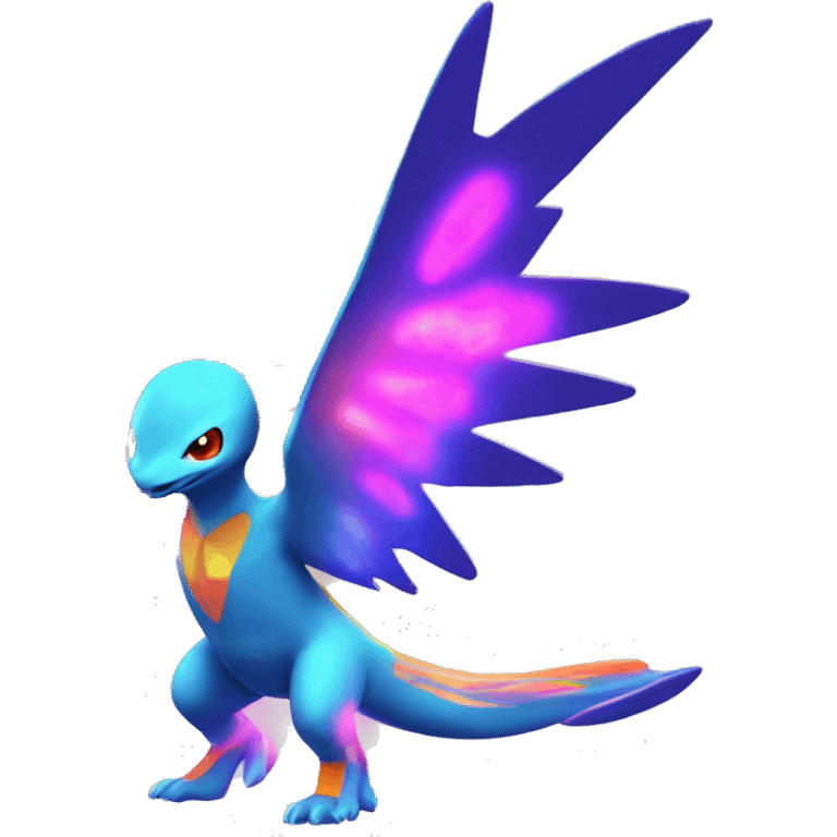 Colorful Neon Colors Vibrant Colors Flying Futuristic Fakémon-Pokémon-Creature Full Body emoji