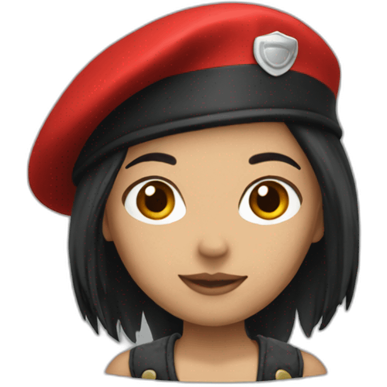 Red beret for girl with dark black long hair emoji