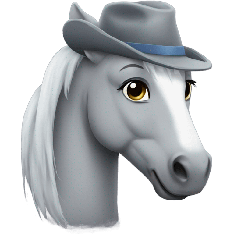 Grey pony with cute hat emoji