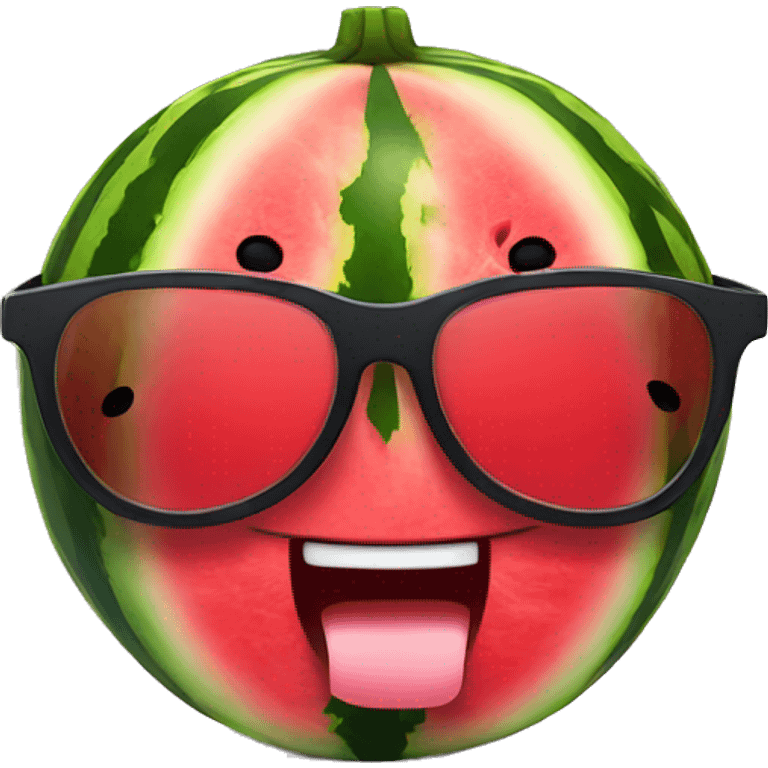 A cartoon watermelon that is wearing sunglasses  emoji