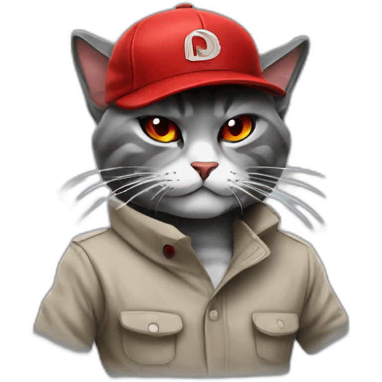 gangster cat smoke with red cap emoji