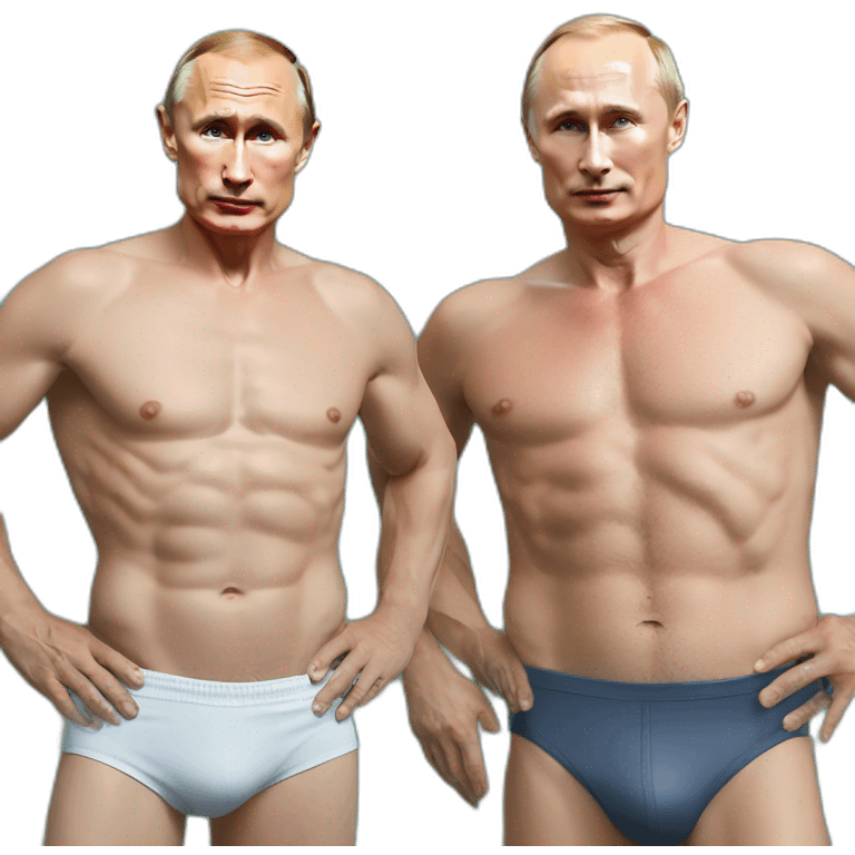 vladimir putin and éric zémour wearing a swimming trunk hyperrealistic emoji