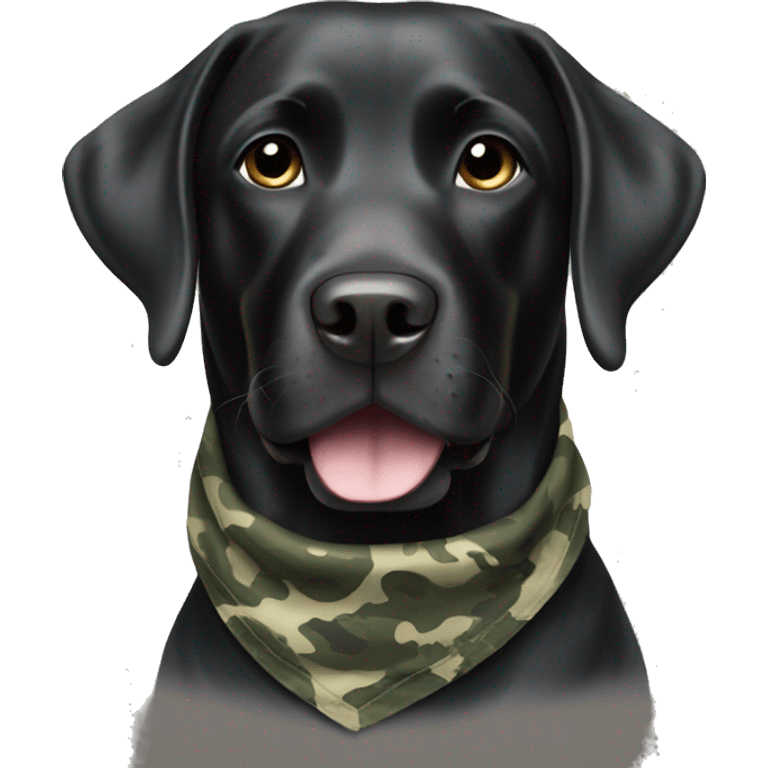 Black Labrador wearing camo bandana emoji