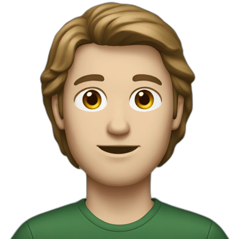 tall skinny white guy with feminine shoulder length brown hair and dark green t-shirt emoji