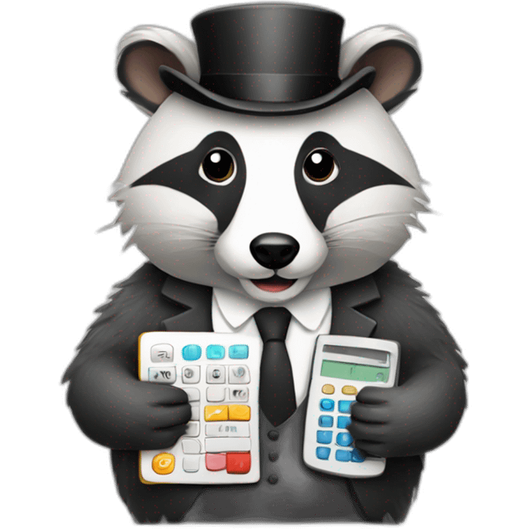 a badger wearing a monocle and using a calculator  emoji