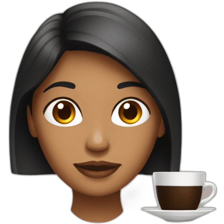 MUJER CON CABELLO NEGRO LARGO CON UNA TASA DE CAFE emoji