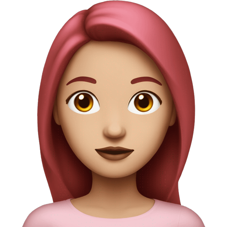 Woman with a white skin that has Long Dark red hair and brown eyes with an eyeliner coding on a pink macbook emoji