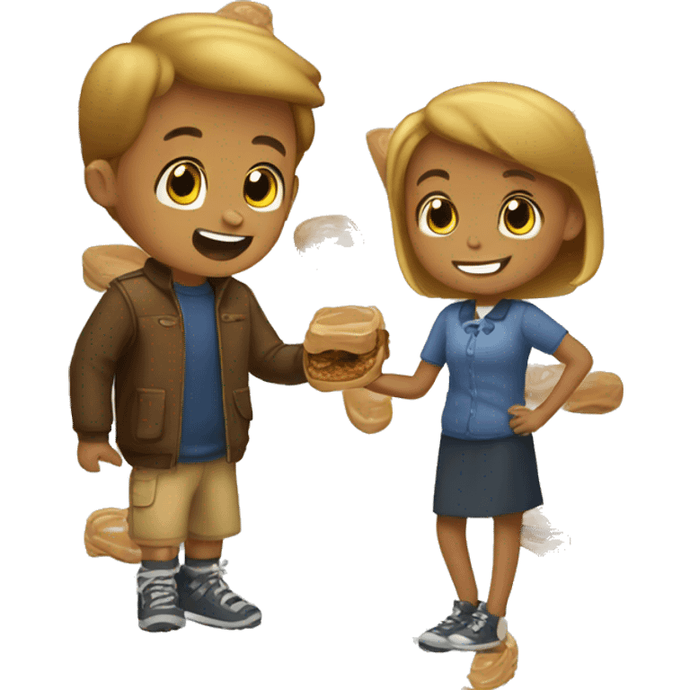 a boy and a girl playing with peanutbutter emoji