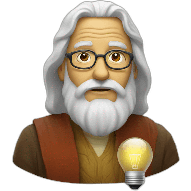 a wise man with glass and a lightbulb emoji