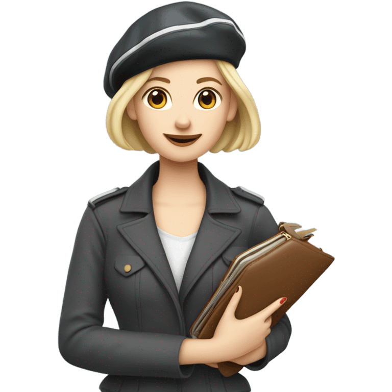 White woman going to Paris with beret and ￼passport in hand emoji