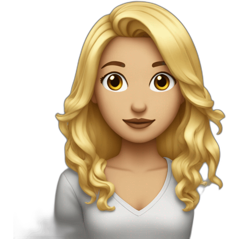 chica rubia con el pelo liso y largo con mechas californianas sin gafas con blusa negra emoji