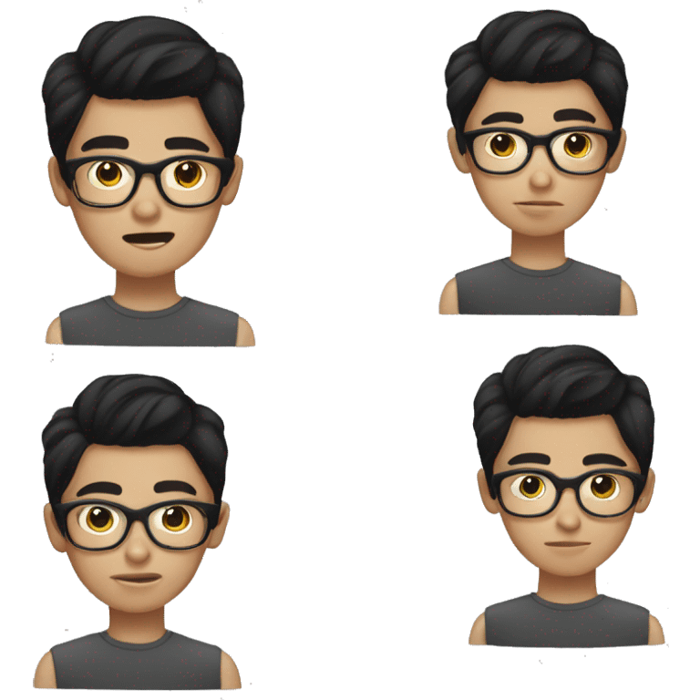 Thai teenage boy with  combed short black hair, dark brown eyes and round glasses emoji