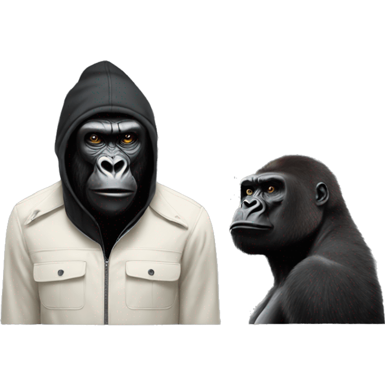 a gorilla in a ski mask behind a black mamba. emoji