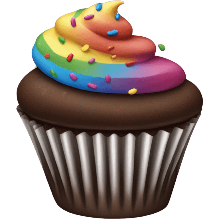 chocolate cupcake with rainbow sprinkles emoji