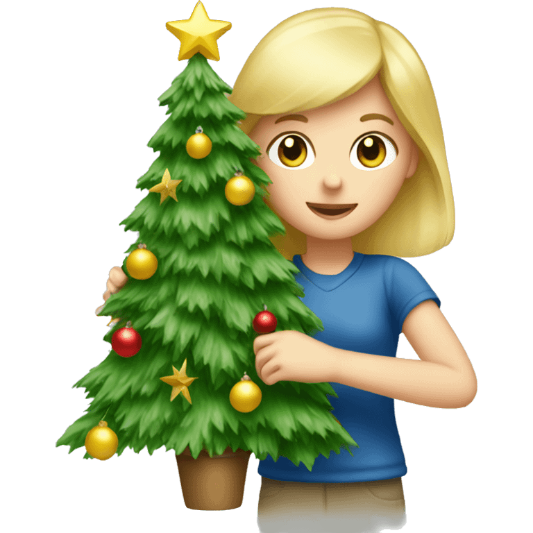 Blond Girl decorating a Christmas tree emoji