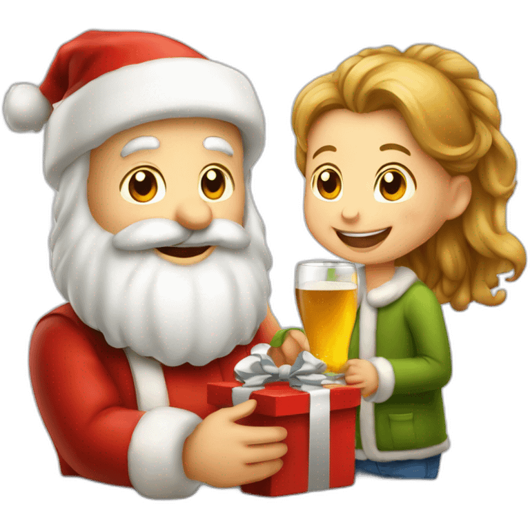 Père Noël qui offre un verre de bière à un enfant comme cadeau emoji