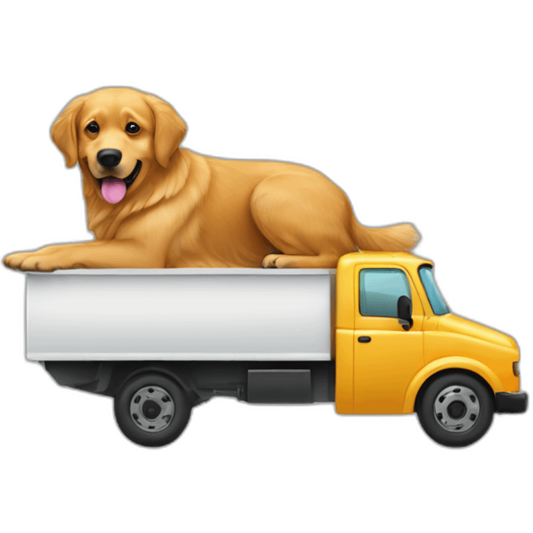 Golden retriever and rottweiller in a moving truck emoji