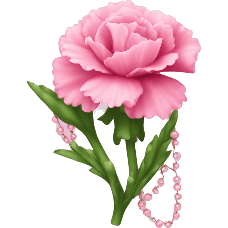 Pink carnation with string of pearls  emoji