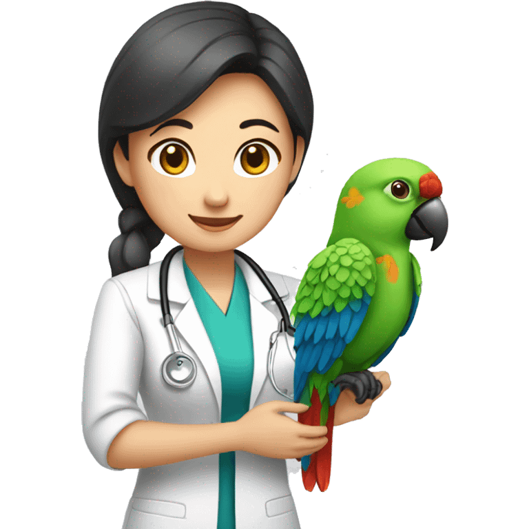 asain female veterinarian with parrot emoji