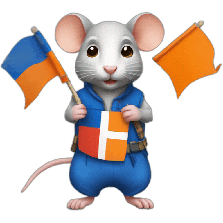 rat holding dutch flags and wearing orange emoji