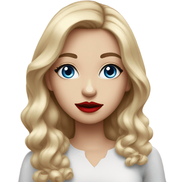 Realistic girl, blue eyes, red lipstick and fantastic  emoji