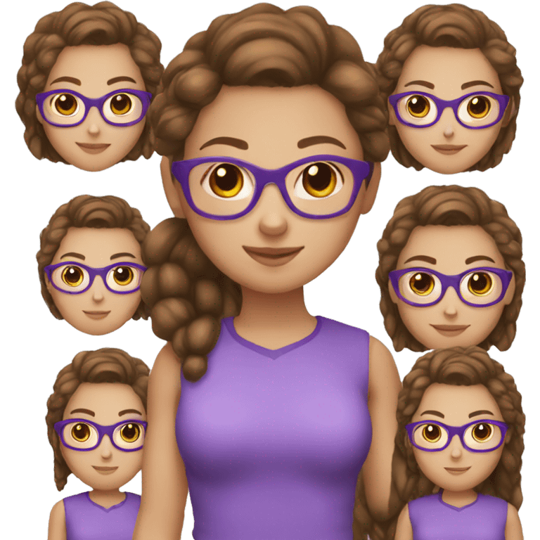 girl with purple glasses, brown hair with ponytail, white skin emoji