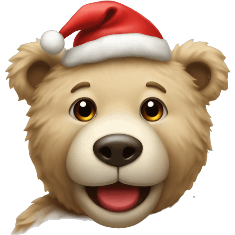 Beige Teddybear with a red nose and a Christmas had emoji