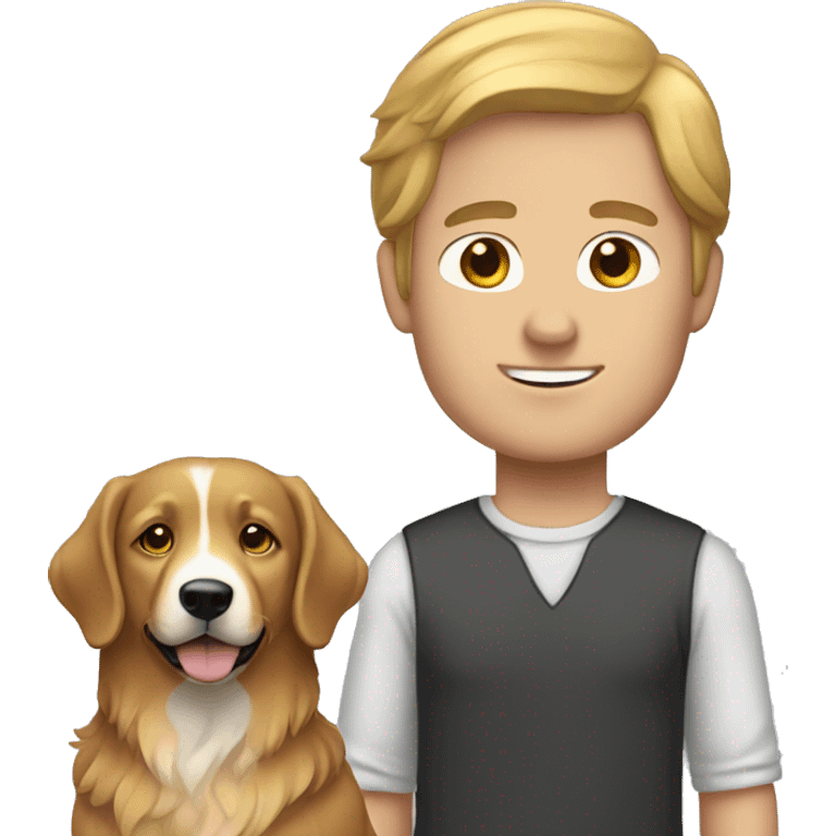 White man with brown hair and golden retriever  emoji