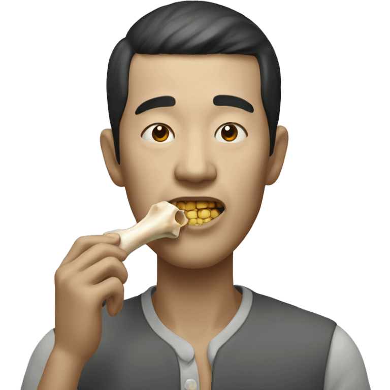 A Chinese man eats a bone emoji