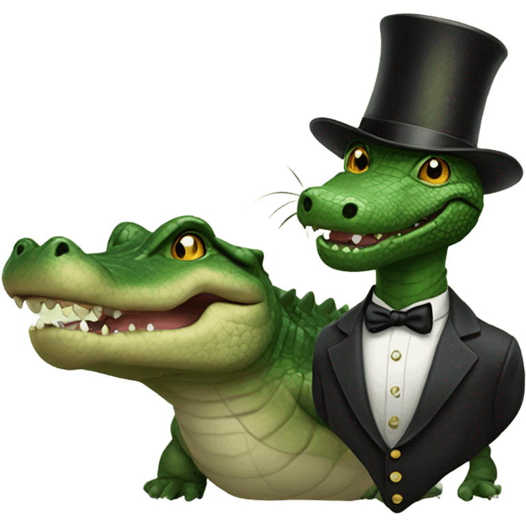 Alligator with a top hat riding a cat  emoji