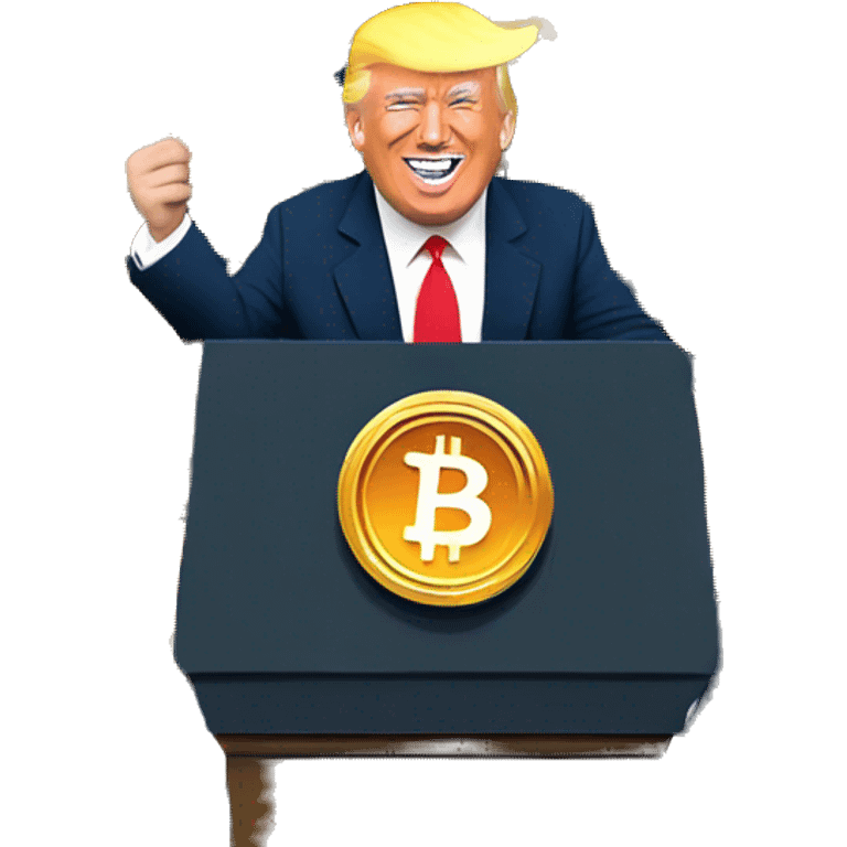 donald trump holding up a bitcoin sign while at a rally emoji