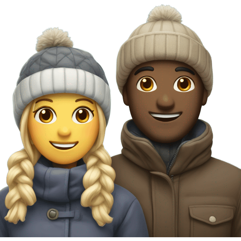 smiling couple in winter attire emoji