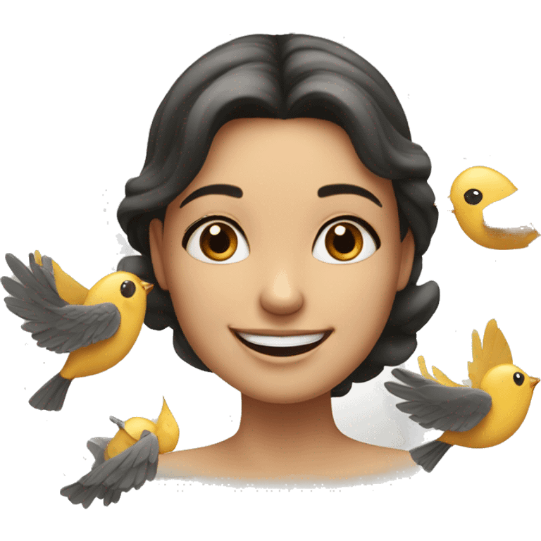 Pretty girl smiling and dizzy with birds flying in a circle around her head emoji