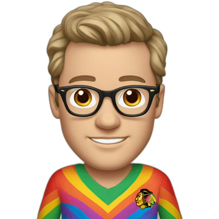 Jonathan Toews wearing glasses and rainbow clothes emoji