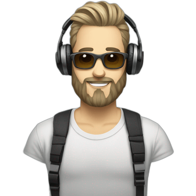 white Bearded man with man bun djing emoji