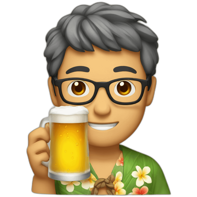 Japanese wearing glasses alohashirt is holding beer emoji